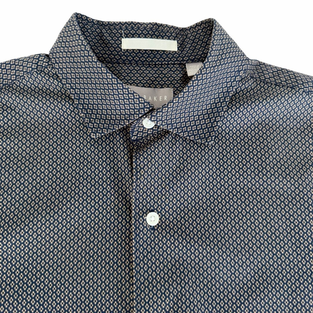 TED BAKER Blue Geometric Print Button Down Shirt Stretch Cotton m - Picture 5 of 15